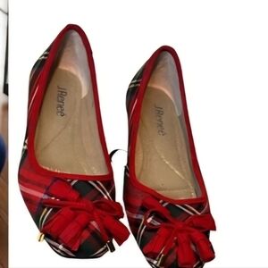 J. Renee Red Plaid Flats Sz 7